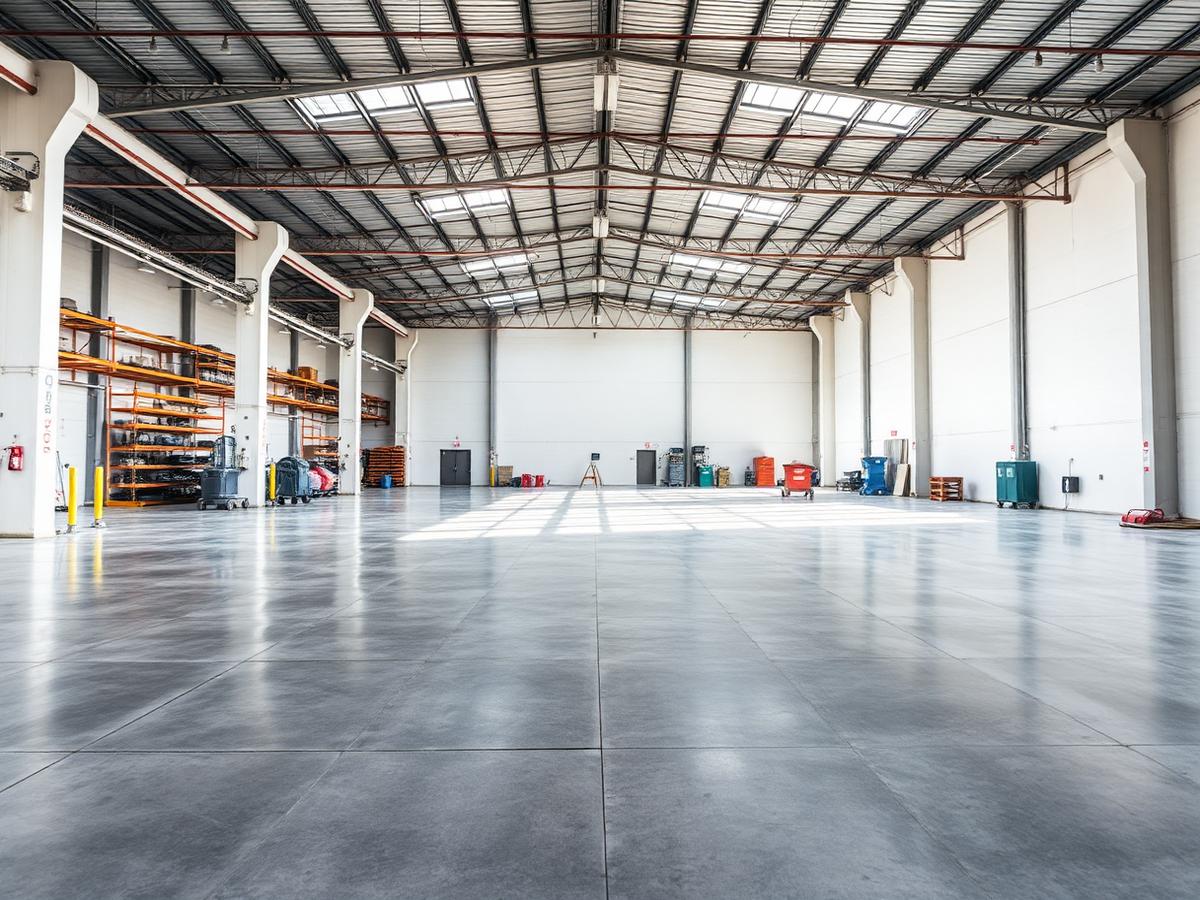 Cleared warehouse floor after a commercial cleanout by Kryptic Solutions